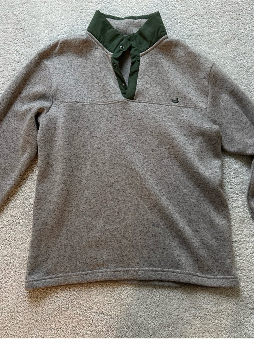 Southern Marsh Gray Zip-Up Sweater with Green Snap Collar
